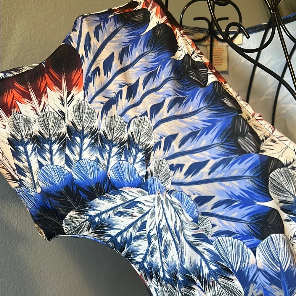 Presley Skye Blue and White Feather Ruched Summer Dress X Small - Picture 12 of 15